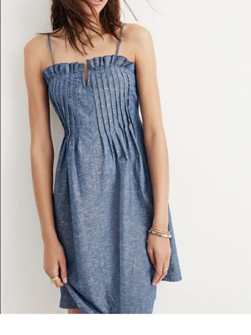 Madewell Blue Pleated Strap Mini Dress